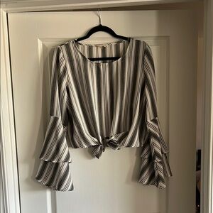 Altar'd State Black and White Ruffled Bell Sleeve Blouse